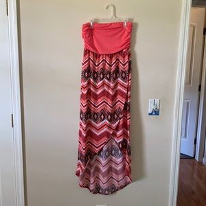 Strapless tribal high low dress